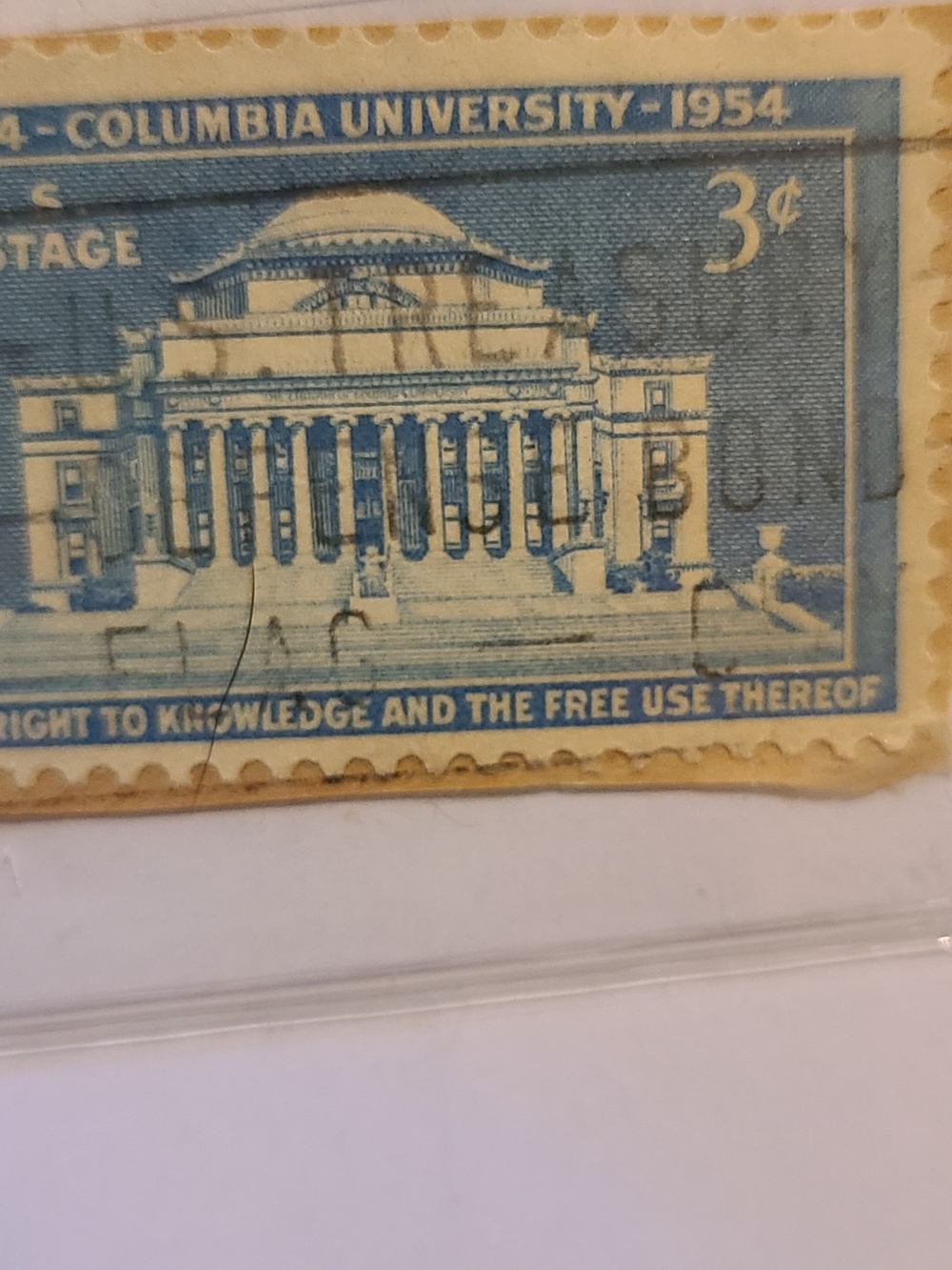 Vintage Blue Columbia University Architectural Stamp Accent